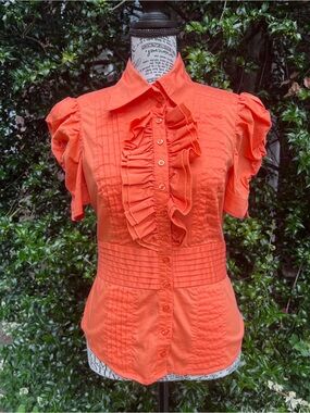 2/30 bebe Coral Ruffle Pintuck Button-Up Blouse